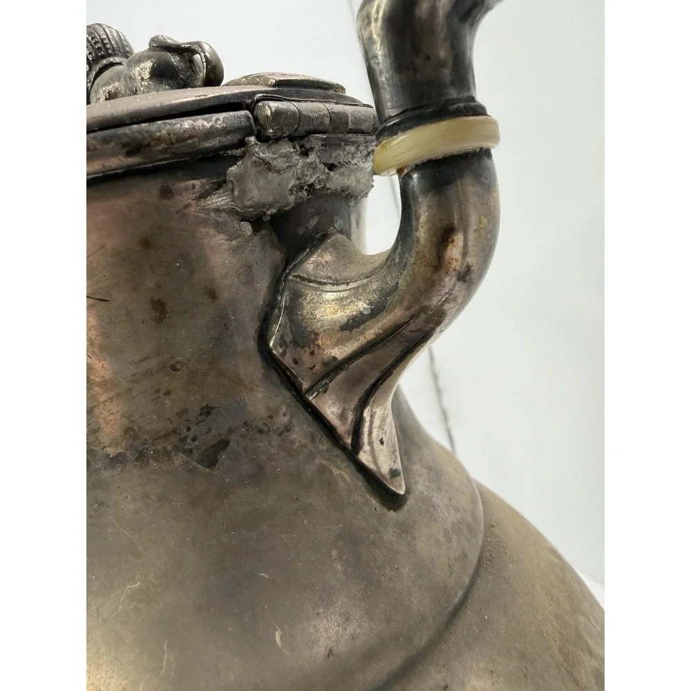 Antique Simpson‎ Hall Miller Sphinx Deer Heads Silver Plate Teapot 1880 Engraved